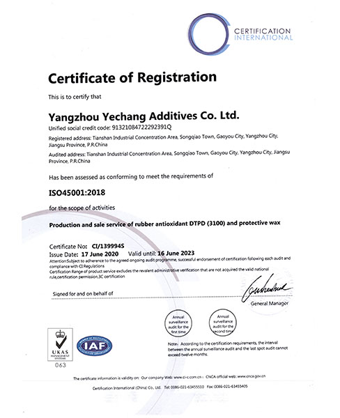 Occupational Health and Safety Management System Certificate ISO45001